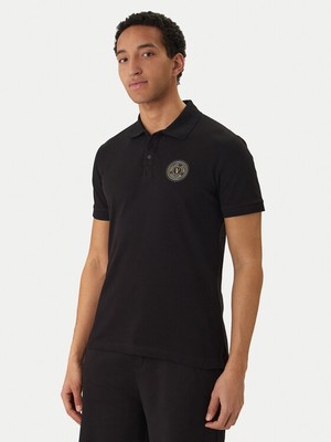 Versace Erkek Normal Kalıp Logo Desenli Pamuklu Kısa Kollu Siyah Polo Yaka T-Shirt 80GAGT19 CJ01T-G89