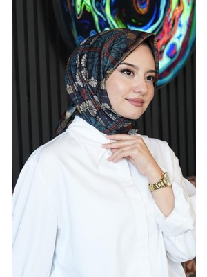 Afvente Çiçek Desen Turkuaz Soft Pamuk Eşarp - Petrol