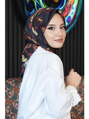 Afvente Yaprak Desen Sarı Soft Pamuk Eşarp - Kiremit