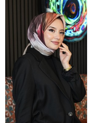 Afvente Abstrakt Desen Pembe Soft Pamuk Eşarp - Vizon