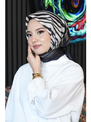Afvente Zebra Desen Siyah Soft Pamuk Eşarp - Haki
