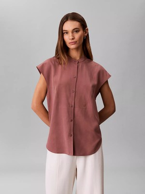 Calvin Klein Kadın Rahat Kalıp Kısa Kollu Dikiş Detaylı Bordo Gömlek LV047F109G-41J
