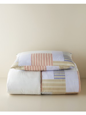 English Home Block Patch Kolay Ütülenir Tek Kişilik Nevresim Seti 160X220 cm Mavi-Kırmızı