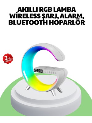 Bluetooth Hoparlörlü Rgb Atmosfer Lambası Kablosuz Şarj ve Saat Özellikli - Lisinya