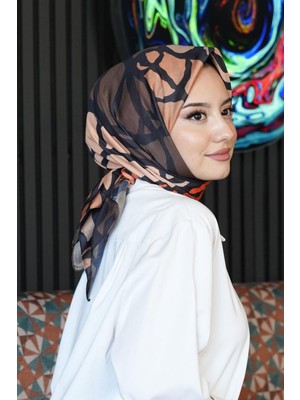 Afvente Dallı Desen Turuncu Soft Pamuk Eşarp - Oranj