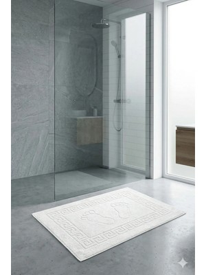 Neşe Home Collection Neşe Home Ayak İzli Beyaz Banyo Paspası 50x70 – %100 Pamuklu ve Emici