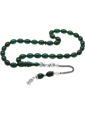 Tesbihname 925 Ayar Gümüş Püsküllü Bilek Boy Arpa Kesim Turkuaz Ateş Kehribar Tesbih