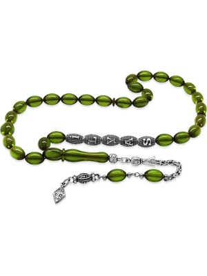 Tesbihname Kararmaz Metal Püsküllü Kişiye Özel Isim Yazılı Su Yeşili Ateş Kehribar Tesbih