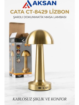 Cata CT-8429 Gold/altın Dokunmatik Şarjlı Masa Lambası 3 Renk Kablosuz Dekoratif Aydınlatma
