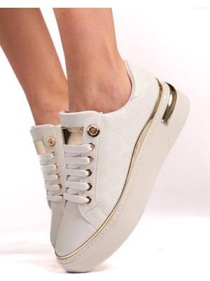Bags Shoes Kuum London K732559 Kadın Monogram Desenli Yüksek Taban Sneaker Ayakkabı