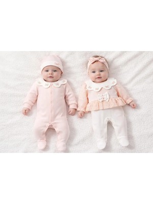 Ozz Baby Yeni Doğan Kız Bebek  0/3-3/6 Ay Brodeli 2li Tulum Seti ve Müslin Battaniye Takımı (Hediyelik )