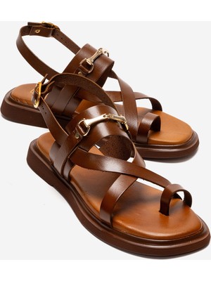 Luvi Fabıana Taba Hakiki Deri Tokalı Kadın Parmak Arası Sandalet