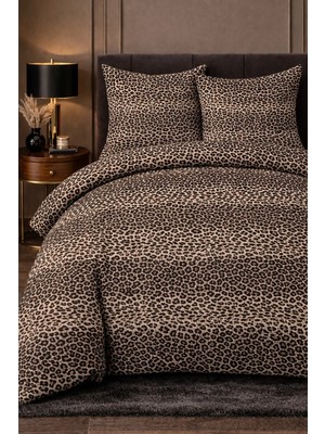 More Home Tek Kişilik Pamuklu Nevresim Takımı Lastikli Çarşaf Leopar Desenli