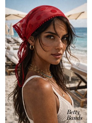 Betty Bands Kırmızı Puantiyeli Tül Bandana – Bağlamalı Şık Saç Aksesuarı | Yazlık & Bohem Stil Fular
