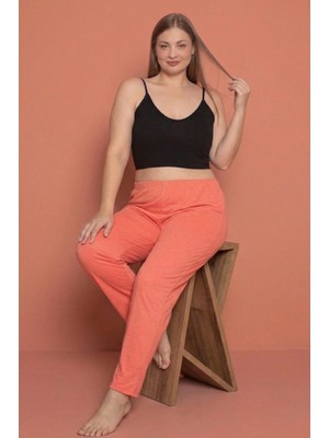 Farya Home Büyük Beden Pamuklu  2 Iplik Yüksek Bel Ağlı Pijama Altı Pantolon