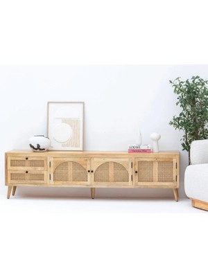 Şafak Mobilya Evora Hazeran Detaylı Masif Ahşap Çekmeceli Tv Ünitesi