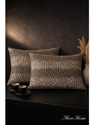 More Home Kapaklı Yastık Kılıfı (2 Adet) 50 x 70 cm Leopar Desen