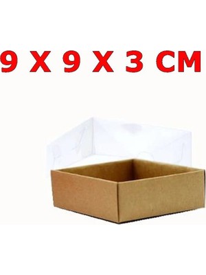 Bonjux Kraft Asetat Kapaklı Kutu 9x9x3 cm 50 Adet Renkli Parti Malzemeleri