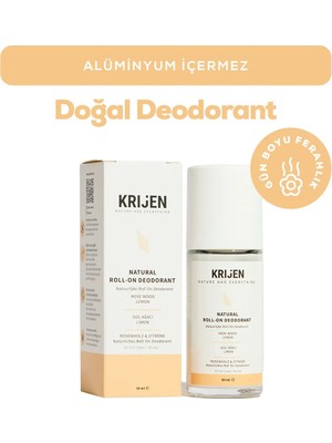 Krijen Roll-on Deodorant 50 ml Unisex Odunsu Gül Ağacı ve Limon Kabuğu Aromalı Pudrasız Doğal