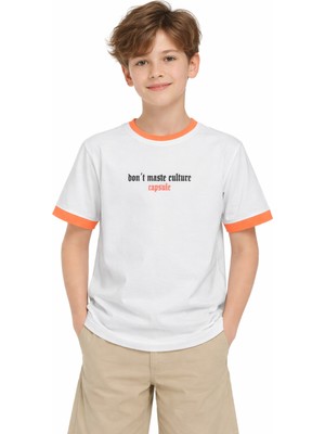 İrem Çocuk Giyim Erkek Çocuk/Kız Çocuk Dont Maste Yazı Desenli Bej Renk Kısa Kollu Tişört