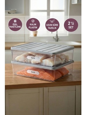 Selka Home 2 Adet 4 Lt. Nora Organizer Buzdolabı Buzluk Düzenleyici Saklama Kabı