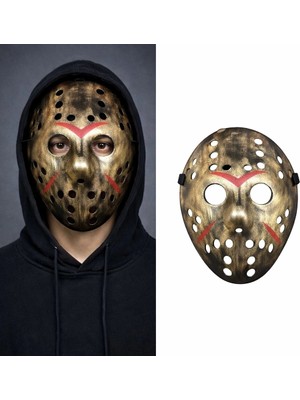 Erdo Ticaret Buğz Bakır Renk Kırmızı Çizgili Tam Yüz Hokey Jason Maskesi Hannibal Maskesi