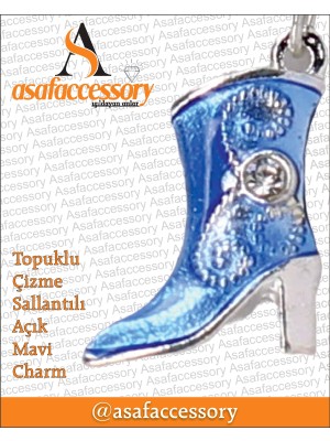 Topuklu Açık Mavi Sallantılı Çizme Charm