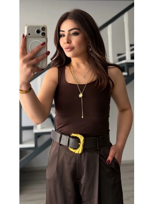 Elisin Acı Kahve Kare Yaka Bluz