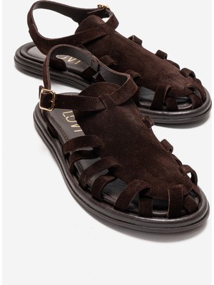 Luvi Alone Kahverengi Süet Hakiki Deri Kadın Sandalet