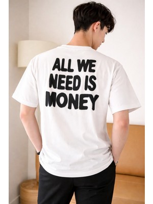 Tarz Cool Erkek Oversize Tişört Baskılı “all We Need Is Money” Yazılı Basic Streetwear T-Shirt