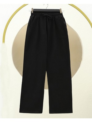 Modamorfo Beli Lastikli Cepli Bol Paça Kot Pantolon  -Siyah