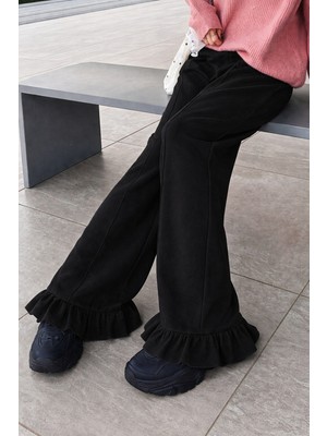 Tarz Cool Kadın 2 Iplik Salaş Kesim Feminen Fırfır Detaylı Bol Paça Eşofman Altı