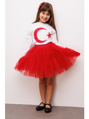 Le Mabelle Beyaz Ay Yıldız Baskılı Uzun Kollu Çocuk Tişört