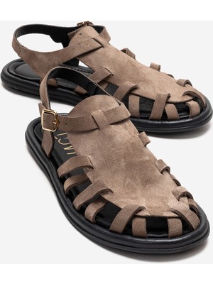 Luvi Alone Vizon Süet Hakiki Deri Kadın Sandalet