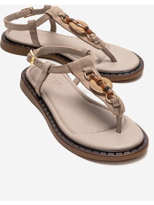 Luvi Tıana Vizon Süet Hakiki Deri Tokalı Parmak Arası Kadın Sandalet