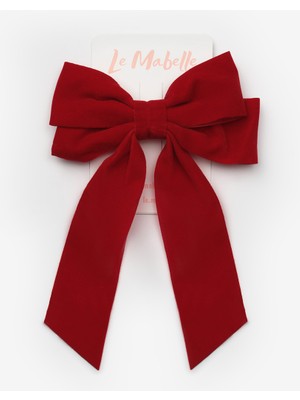 Le Mabelle Kırmızı Kadife Fiyonk Kız Çocuk Otomatik Toka