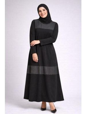 SFG Life Moda Kadın Önü Desenli Taş Detaylı Düz Tessetür Elbise
