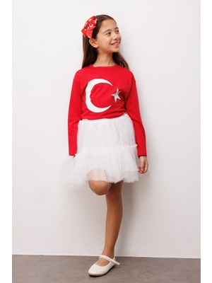 Le Mabelle Kırmızı Ay Yıldız Baskılı Uzun Kollu Çocuk Tişört