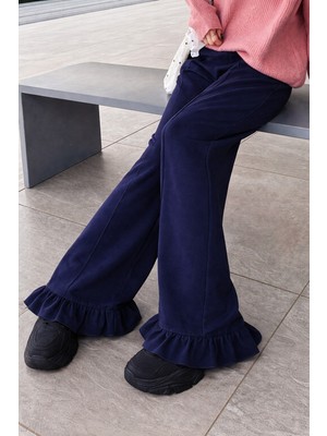 Tarz Cool Kadın 2 Iplik Salaş Kesim Feminen Fırfır Detaylı Bol Paça Eşofman Altı