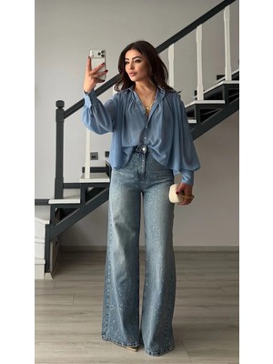 Elisin Mavi Taşlı Wide Leg Jean