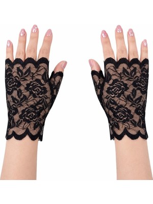 Erdo Ticaret Buğz Siyah Dantel Parmaksız Kısa Eldiven