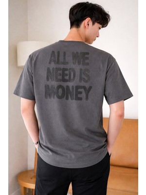 Tarz Cool Erkek Oversize Tişört Baskılı “all We Need Is Money” Yazılı Basic Streetwear T-Shirt