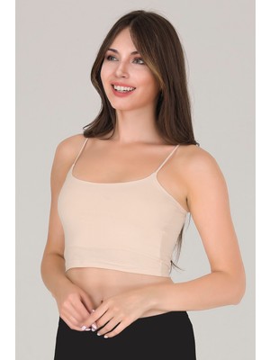 Sensu Kadın Kalın Askılı Ekru Crop Büstiyer