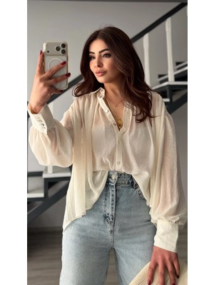 Elisin Ekru Bohem Drapeli Gömlek