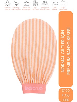LET'SCRUB Premium Banyo Kesesi Turuncu Zebra Model Peeling Eldiveni %100 Floş Ipek Normal Ciltler İçin Kese