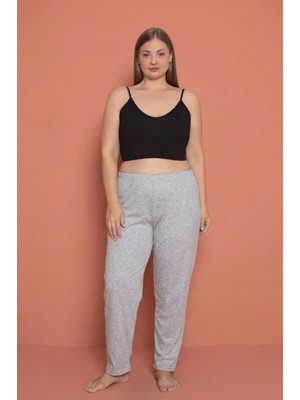Farya Home Büyük Beden Pamuklu  2 Iplik Yüksek Bel Ağlı Pijama Altı Pantolon