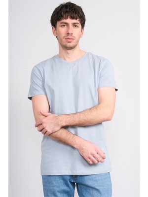 Çetinkaya Mentality 2772 V Yaka Slimfit Basic T-Shirt Düz Açık Gri