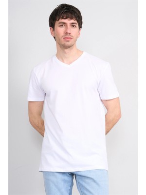 Çetinkaya Mentality 2772 V Yaka Slimfit Basic T-Shirt Beyaz