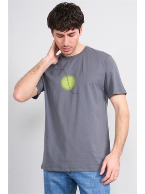 Çetinkaya Mentality 4214 Bisiklet Yaka Regular Baskılı T-Shirt Koyu Gri