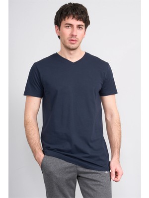 Çetinkaya Mentality 2772 V Yaka Slimfit Basic T-Shirt Lacivert